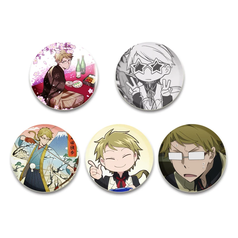 Anime Badge Cartoon Figure Kunikida Doppo Handmade Tinplate Brooches Round Display Lapel Pins Jewelry  Clothing Accessories Gift