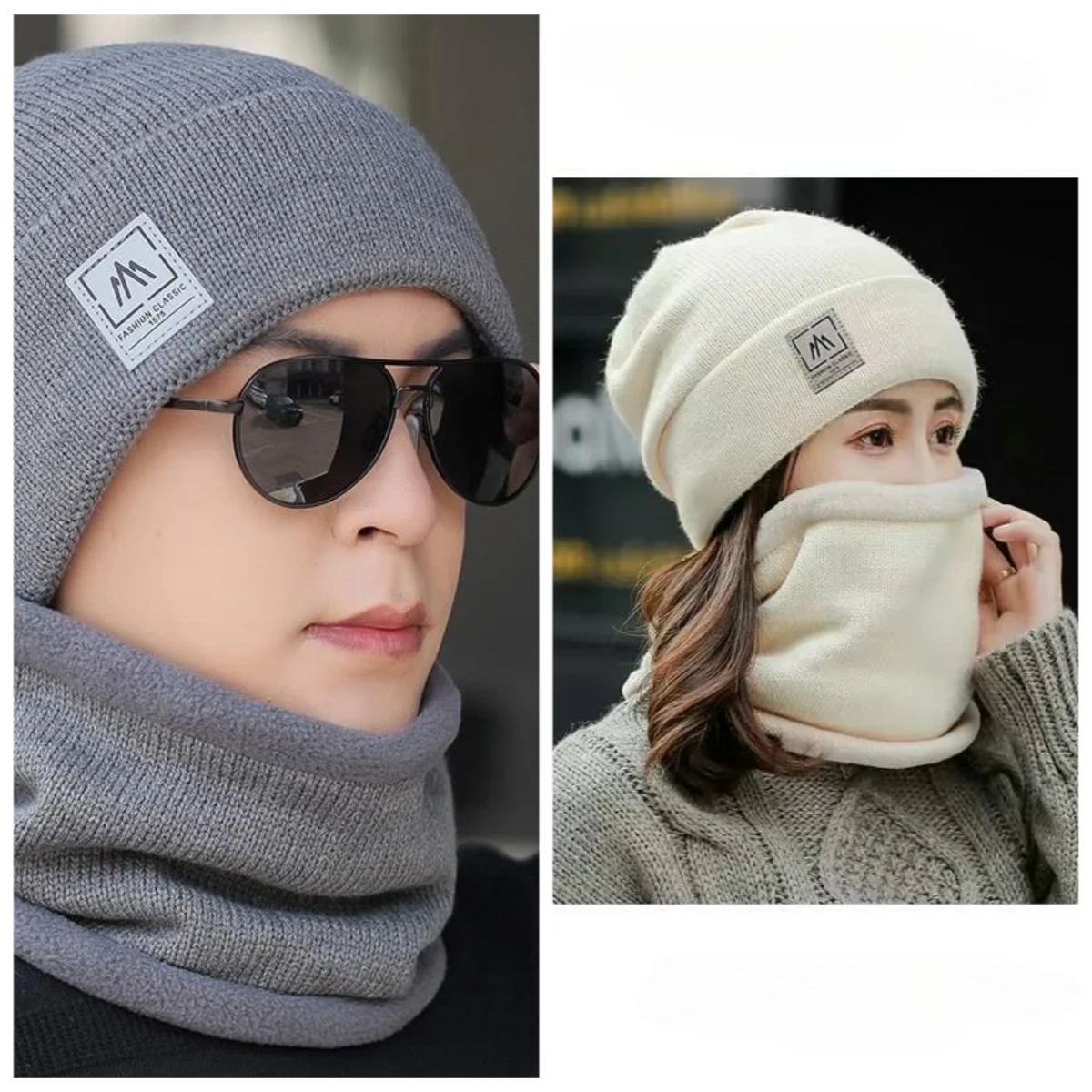 2pcs/set Winter Scarf Hooded for Women Plush Neck Warm Russia Outdoor Ski Windproof Hat Thick Plush Fluffy Beanies Cycling Cap