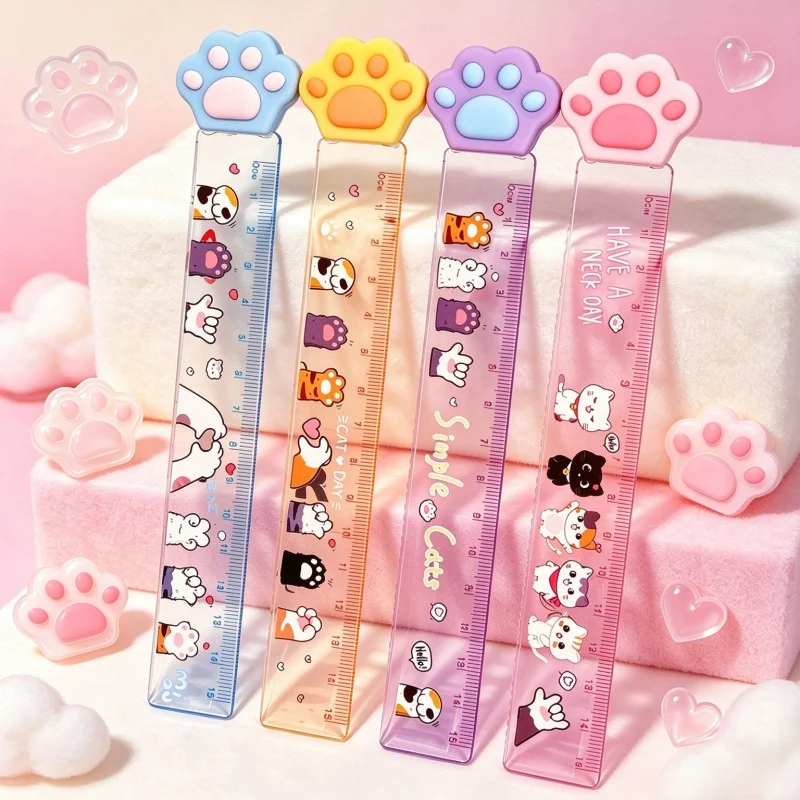 24pcs/lot Kawaii Cat Paw Ruler Cute Bookmark Measuring Drawing Tool Promotional Gift School Supplies