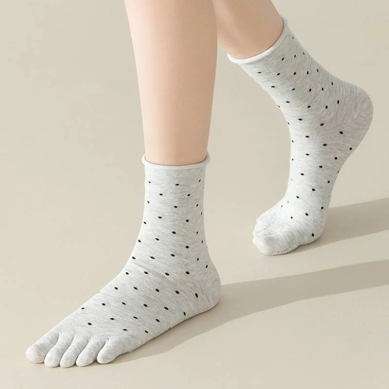 1 Paar Zehensocken für Damen, mittellange Fünf-Finger-Socken, niedliche Punkte, hochwertige Baumwoll-Crew-Socken mit separaten Fingern – Detail 10