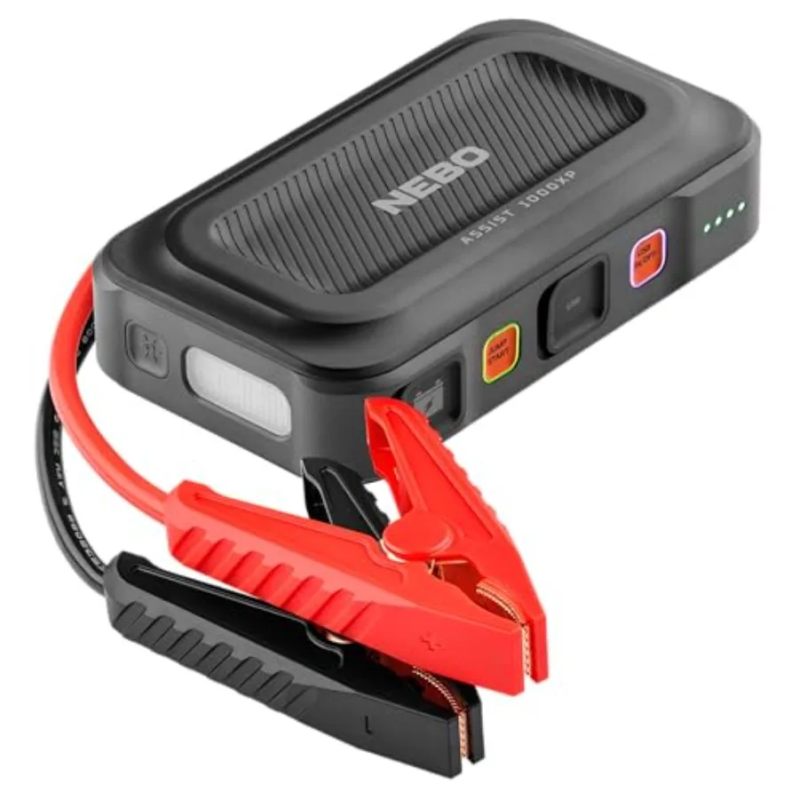 

Roadside emergency use lithium-ion black 1000A peak jump start with spark-proof safety and USB-C rechargeable power bank