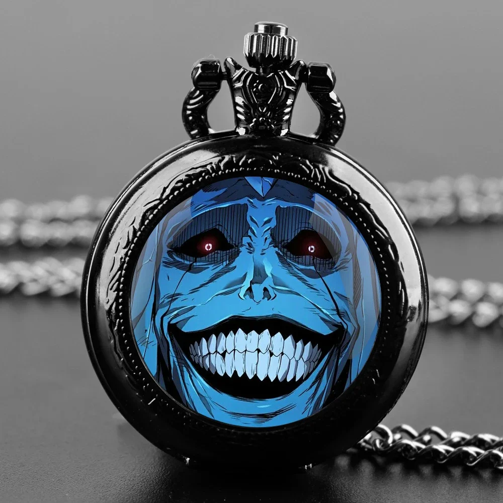 Cool Anime Solo Leveling Sung Jin Woo Glass Dome Pocket Watch with Chain Necklace Vintage Quartz Pendant Watches Mens Women Gift