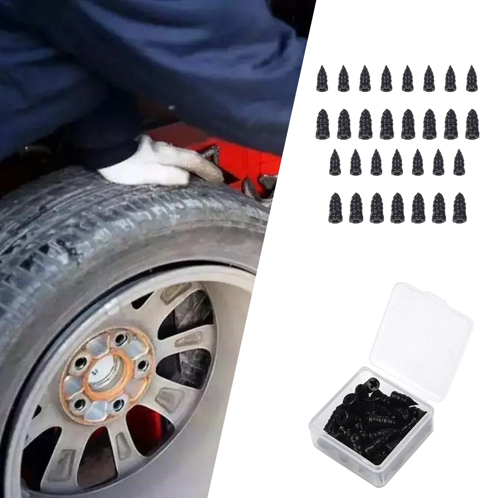 30PCS Rubber Self-tapping Screws Tire Repair Kits Silicone Car Screw Tyre Plug Repaired Rubber Cement Screws Tire Repair Tools