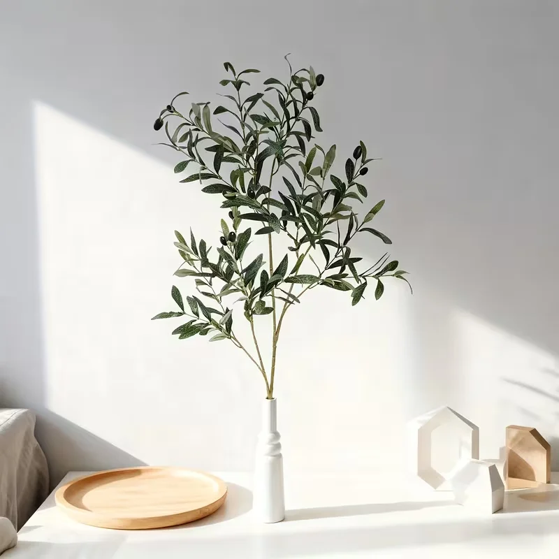

Искусственная ветка оливкового дерева с вазой - реалистичная зеленая листва, не требующая обслуживания, для гостиной, спальни, офиса