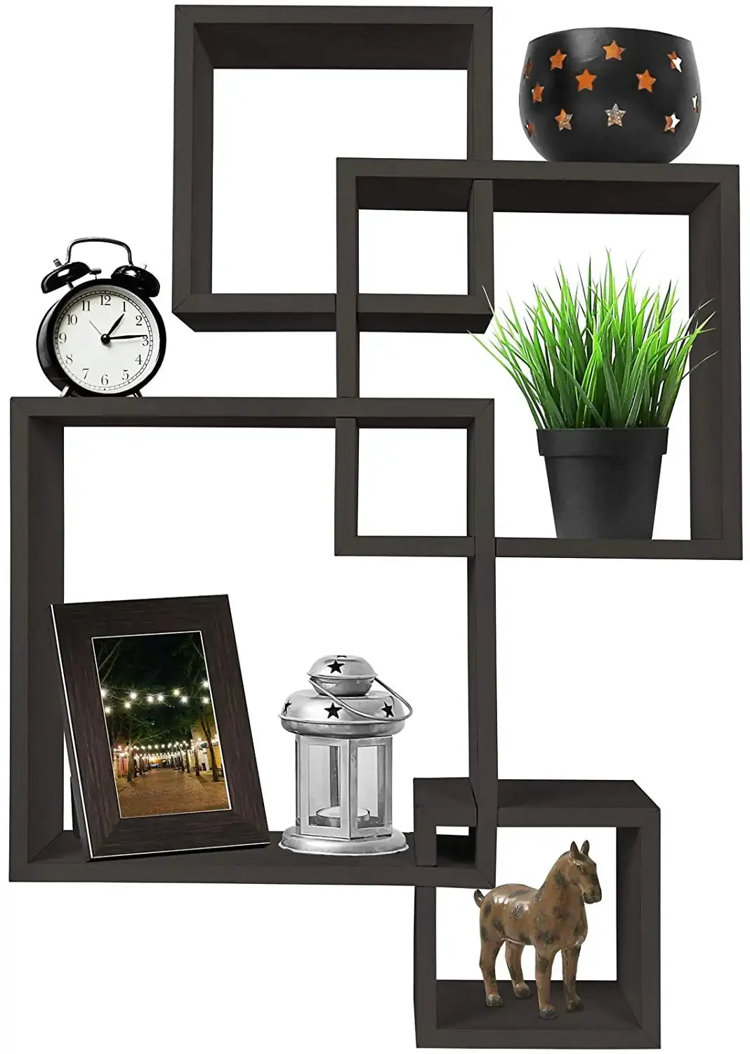 

GreenCo Decorative 4 Cube Wall Shelves | 4 Intersecting Espresso Cube Shelfs | Wall Mounted Floating Shelves