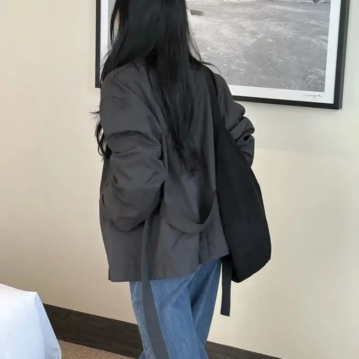 Cappotto da donna chic semplice con colletto alla coreana e cintura allentata Autunno Inverno Versatile Briti Sle Pendolarismo Capispalla ampio