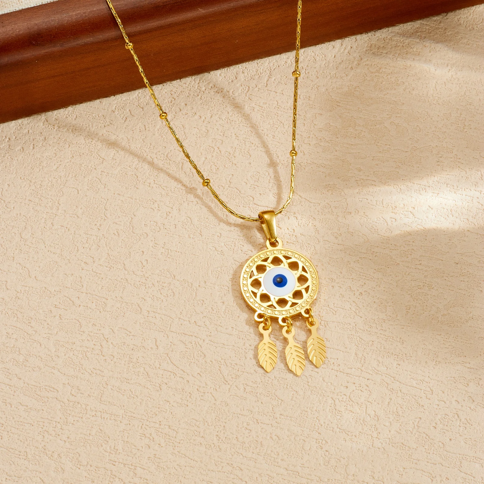 Edelstahl-Halskette mit Bösem-Blick-Auge, Traumfänger, Feder und Zirkon-Anhänger für Damen, Wasserfest, Neue Halskette, Schmuck