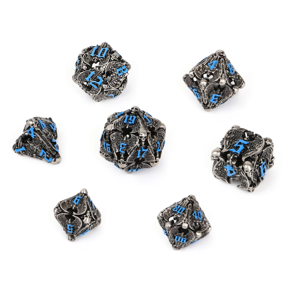 7 Pcs Polyhedral Wizard Metal Hollow Dice Party Board Tabletop Game Supplies Dungeon Dice Dragon Pathfinder Role Playing Games