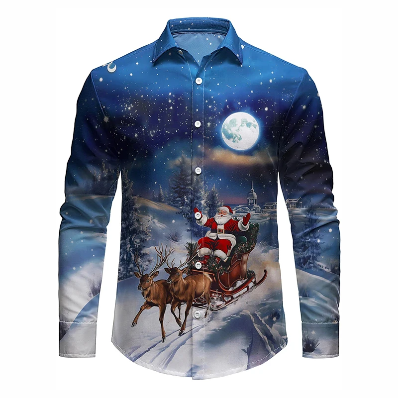 เสื้อเชิ้ตพิมพ์ลายเต็มตัวสำหรับผู้ชาย ลายไวน์ เบียร์ งานเลี้ยง ดนตรี ครอบครัว งานปาร์ตี้ ตลก แขนยาว ติดกระดุม เสื้อคริสต์มาส เสื้อท็อป