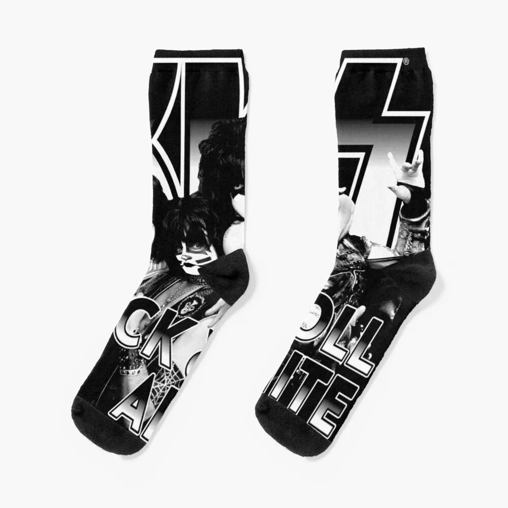 

KISS Rock Band Black And White Rock & Roll All Nite Spaceman Catman Starman Demon Socks