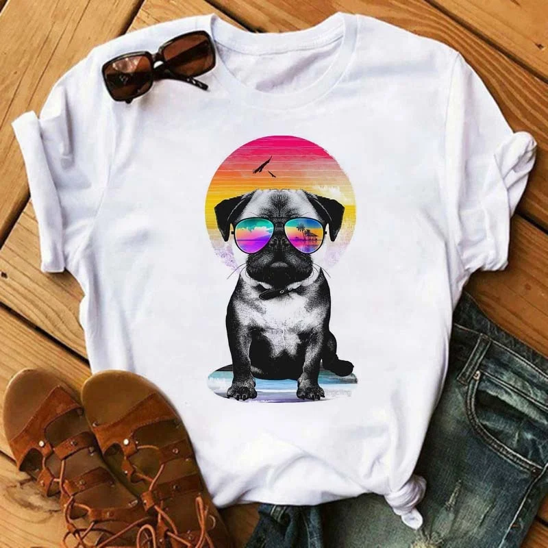 Maycaur Cute Dogs T Shirt Women Harajuku Ullzang French Bulldog Kawaii Cartoon Tshirt Female Korean Casual 90s Graphic T-shirts