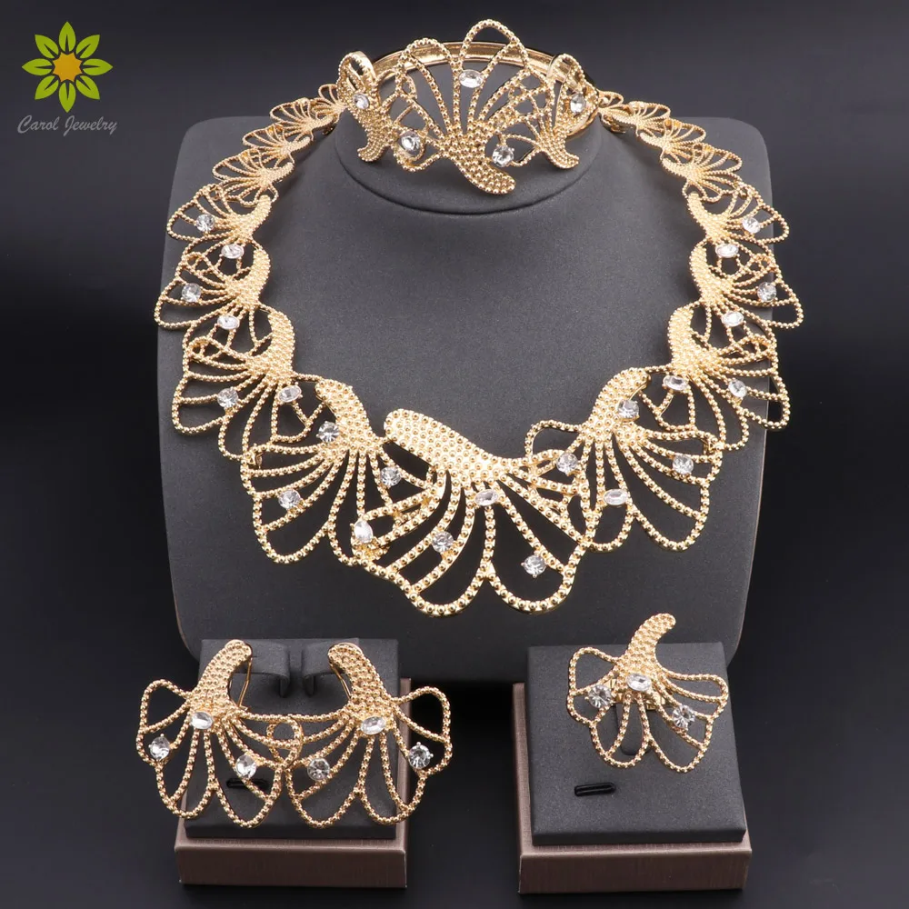 

Luxury Design Jewelry Set For Women Dubai Nigeria Jewelry Quality Gold Color Necklace Earrings Bangle Wedding Party Gift