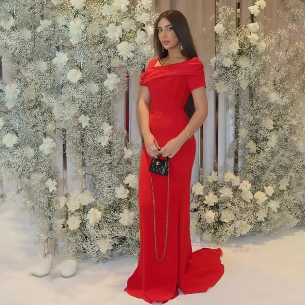 

Red Evening Dresses for Women Short Sleeve Mermaid Wedding Guest Party Dress Bridemaid Dress Formal Occasion Gown Customized