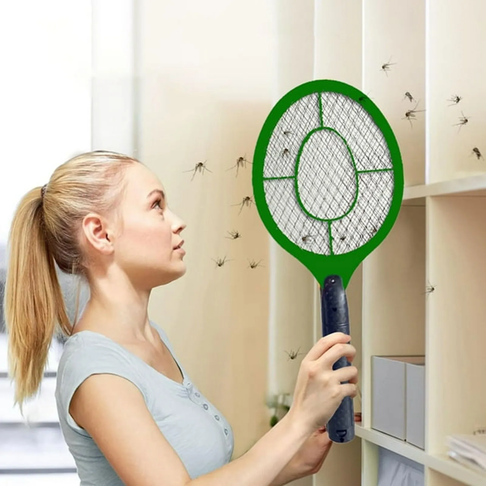 Fly Swatter Household Electric Mosquito Swatter Lightweight Outdoor/Indoor Mosquito Repellent Electric Shock Mosquito Swatter