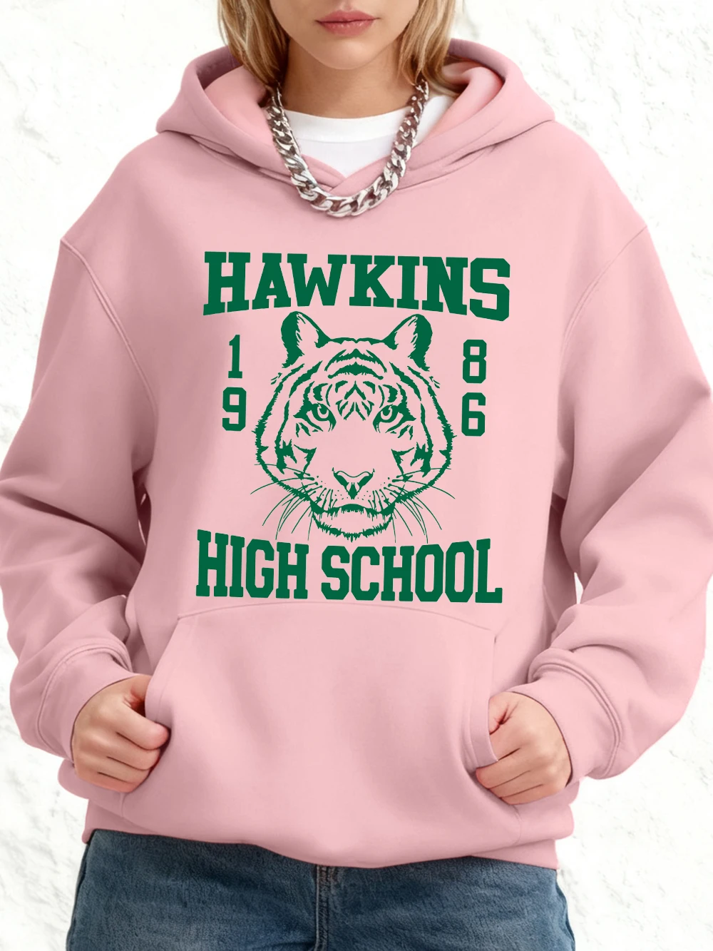 Hawkins lycée imprime sweats à capuche coton femmes sport pull ample hiver polaire chaud sweat Jogging poche femme vêtements