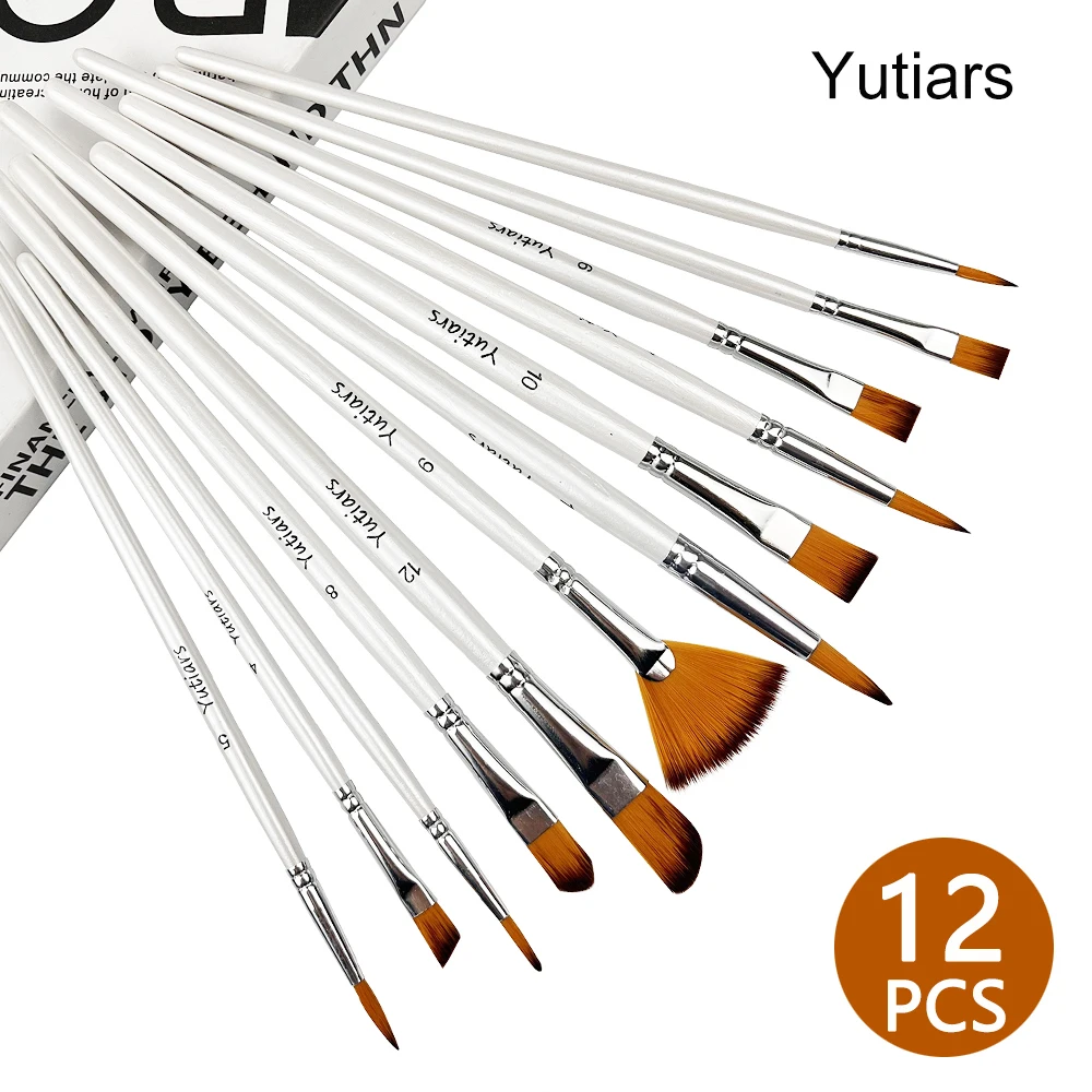 

12Piece Nylon Bristle Brush Set, Nylon Flat Brushes Watercolor Brushes Oil Paint Brushes For Artists Amateur Acrylic Painting