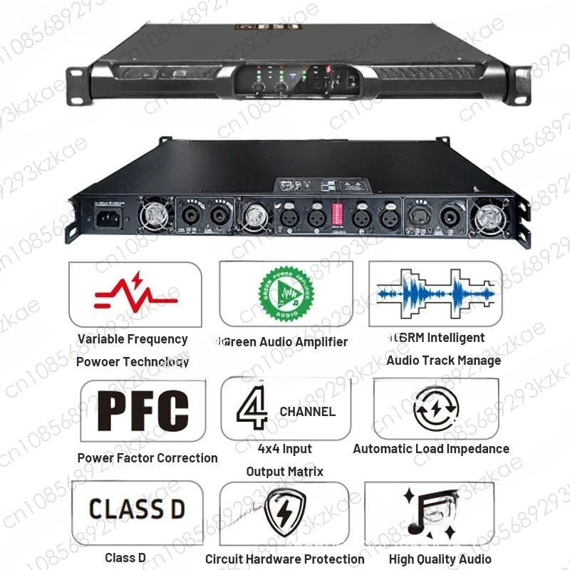 PFA6K4 Professional Digital Power Amplifier 1U 1200 * 4 Watt 4 Channel Power Amplifier Stage High Power Amplifier