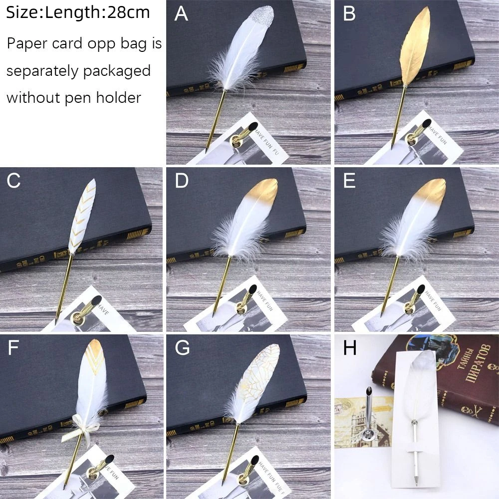 Smooth Writing Feather Quill Ballpoint Vintage Gift Wedding Soft Fluffy Pen Refined Black Calligraphy Pen Office