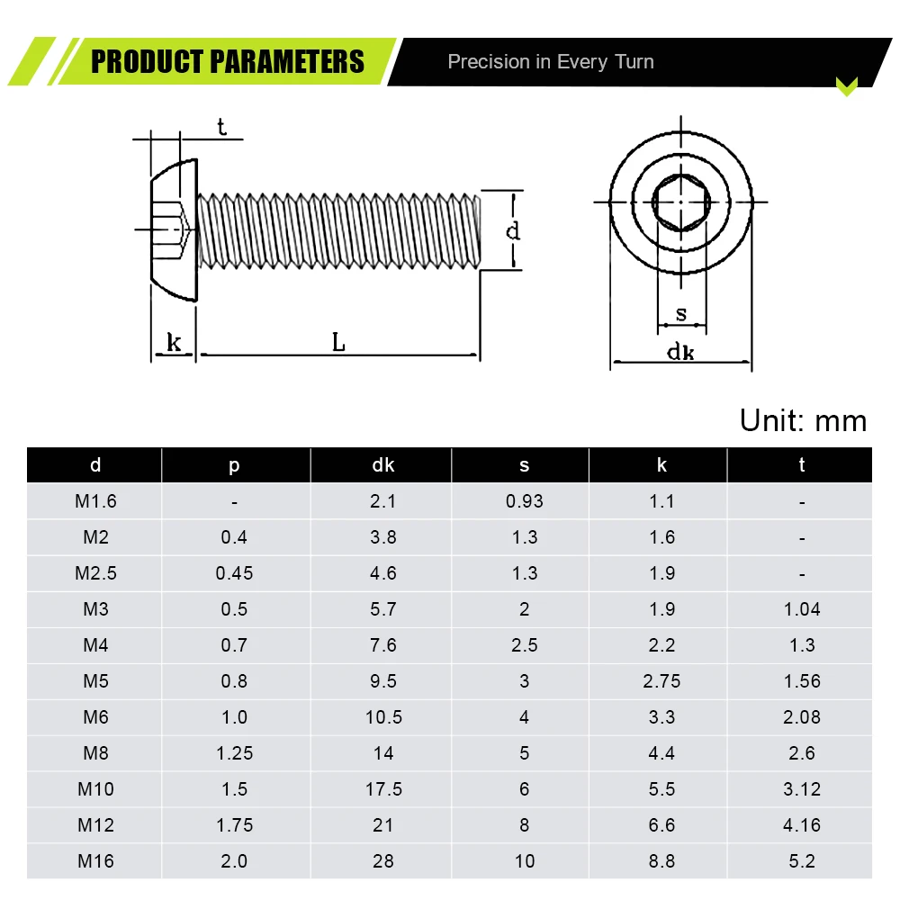 2-50 قطعة مسدس المقبس زر مسمار لولبي الرأس 10.9 الصف الكربون الصلب M1.6-M12 ألين المسمار المستديرة ل الطريق دراجة نارية جبلية