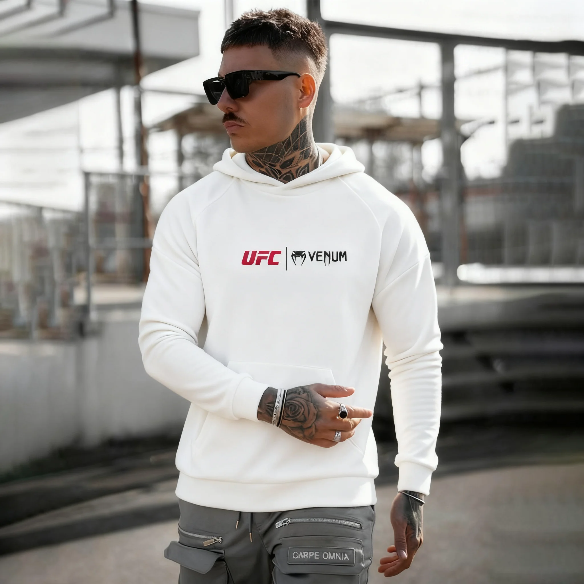 2026 MMA سترة بغطاء للرأس قطنية كاجوال للرجال مريحة وفضفاضة مناسبة لتدريبات الصالة الرياضية والملاكمة والأنشطة الرياضية