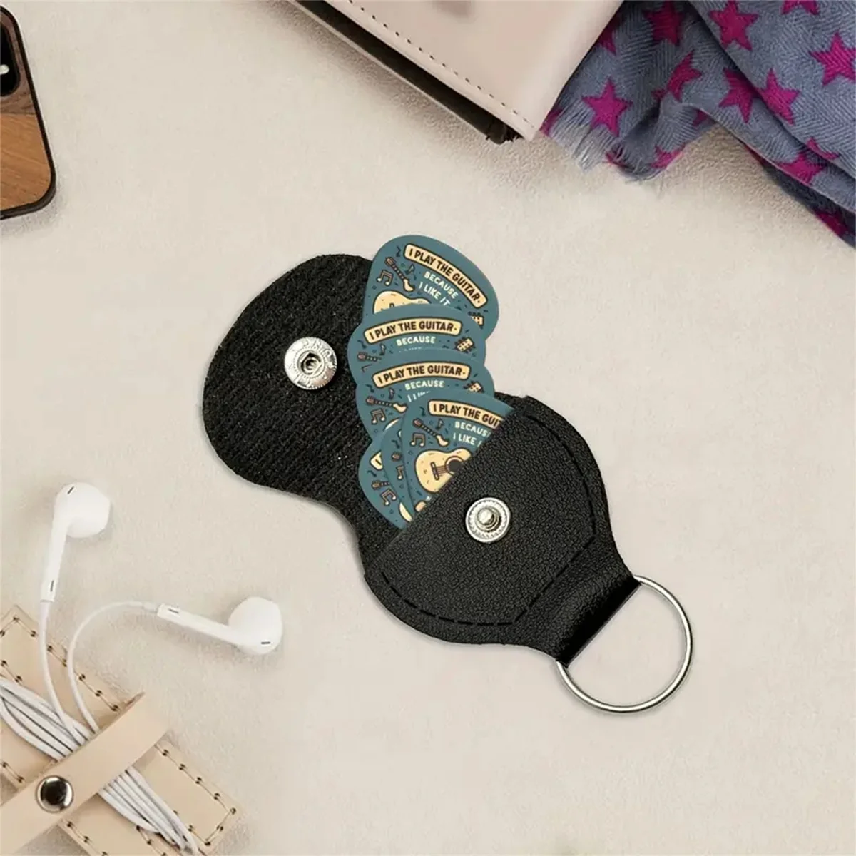 6 Pcs Original Sound Guitar Picks, Double-Sided Printed Ukulele Guitar Finger Shrapnel, Keychain Holster, Gift For Music Lovers