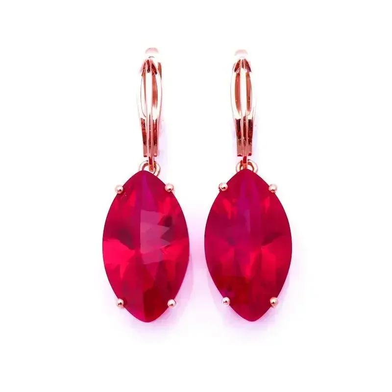 585 Purple Gold Plated 14K Rose Gold Inlaid Marquise Shape Ruby Earrings for Women Fashion Simple Craft Luxury Jewelry