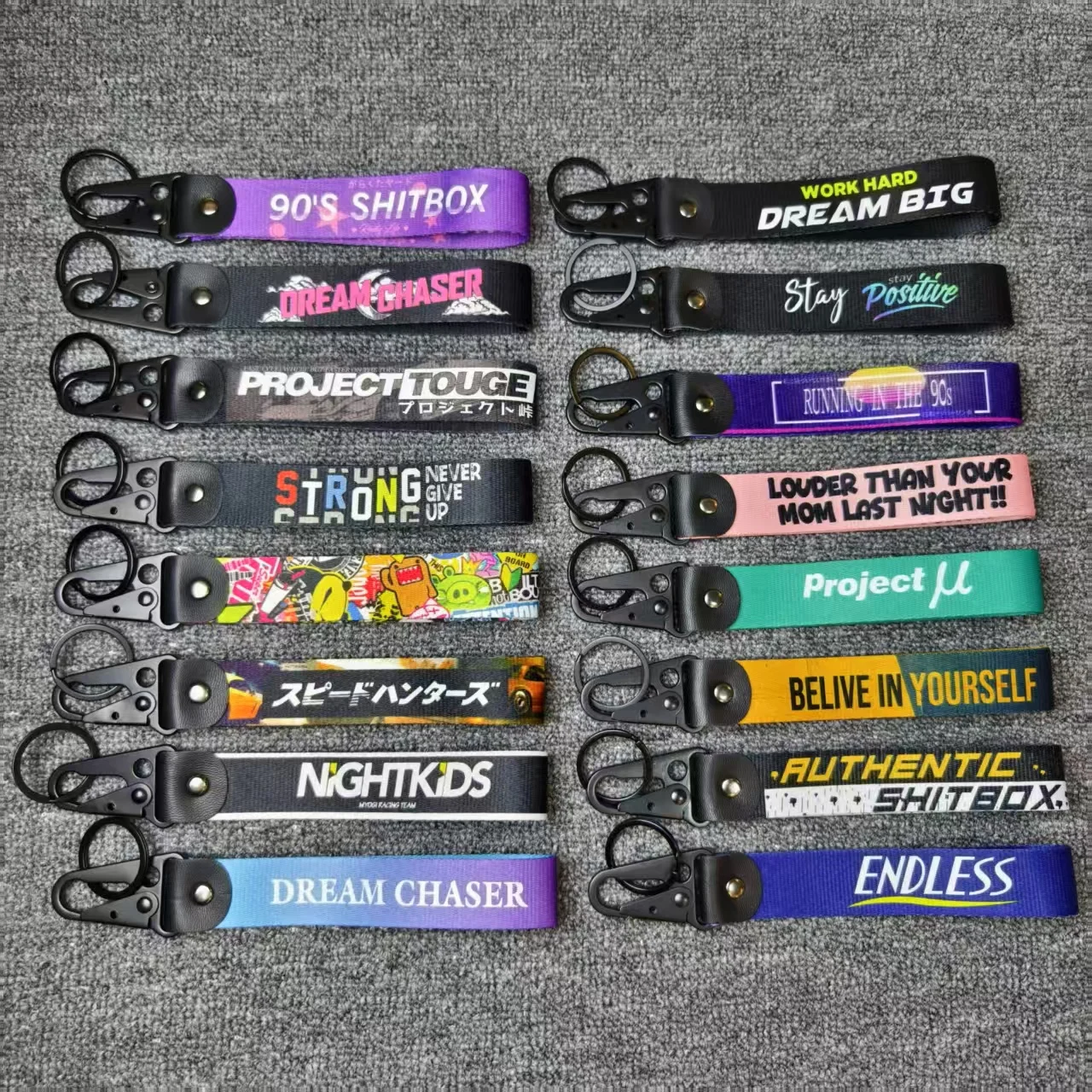 JDM etiquetas para llaves llavero frase de cotización palabra llavero de coche colgante joyería regalos para hombres mujeres cordón accesorios de motocicleta