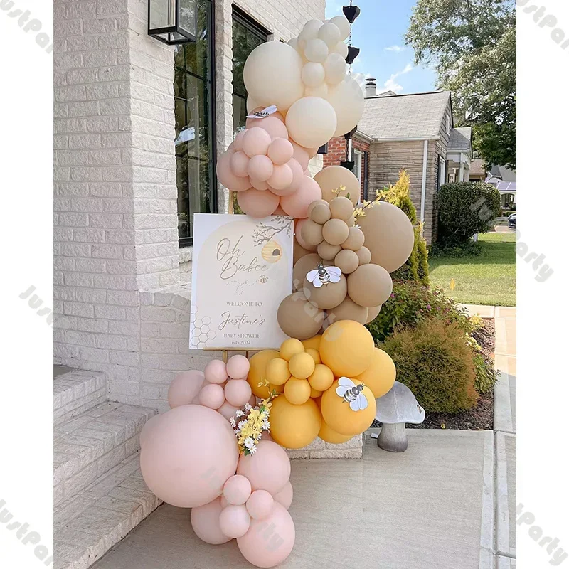 102pcs Bee Balloon Arch Sand Brown Boho Globos Baby Shower Gender Reveal Bee Party Decoration Happy Birthday Retro Bridal Shower