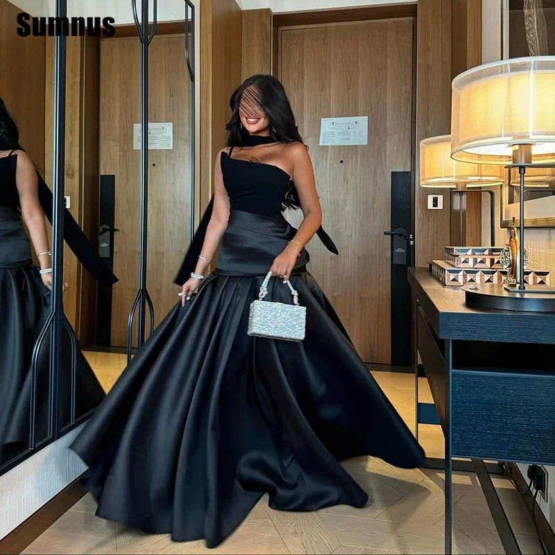 

Sumnus Simple A-Line Evening Dresses Satin Strapless Pleats Draped Maxi Formal Gowns Gala فساتين سهرة Customized