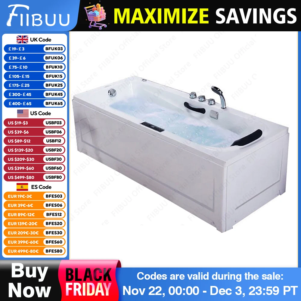 Acrylic Bathtub for Apartment/Family, Multifunctional Bathtub Dual-side Skirt Left Skirt , Bathroom Furniture with Accessories