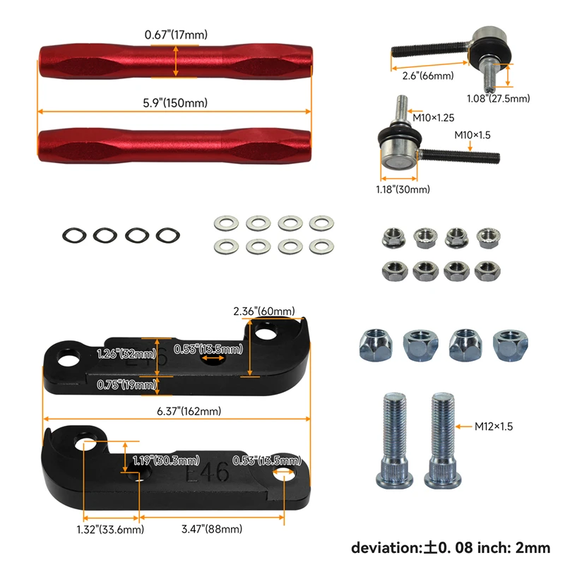 Adapter increasing Tuning Drift turn angles 25%-30% + Sway Bar Drop Links Kit Fits For BMW E46 98-06 Black/Red/Blue/Silver