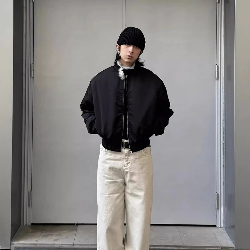 WTHT Trendy Men's Solid Color Spliced Faux Fur Design Coats Fashion 2025 WinterLaple Long Sleeves Jackets Male 2A2389