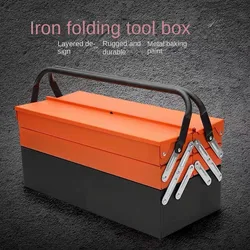 Thick iron toolbox, large handheld car repair, household hardware, three-layer folding storage box