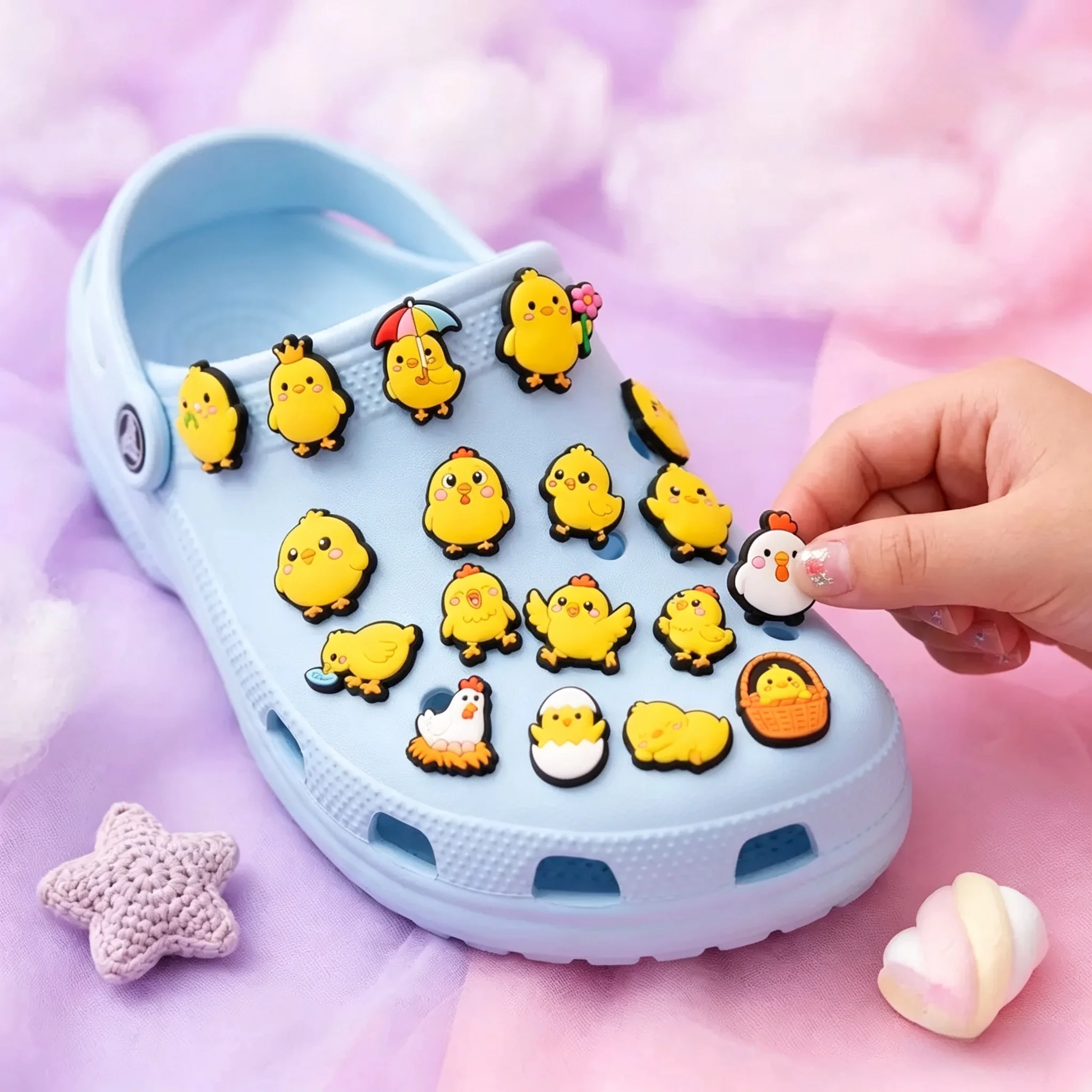 1-20pcs Kawaii Animal Chicken PVC Sandal Shoe Charms Buckle Clog Garden Shoes Button Decorations Fit Wristbands Kid Party Gift