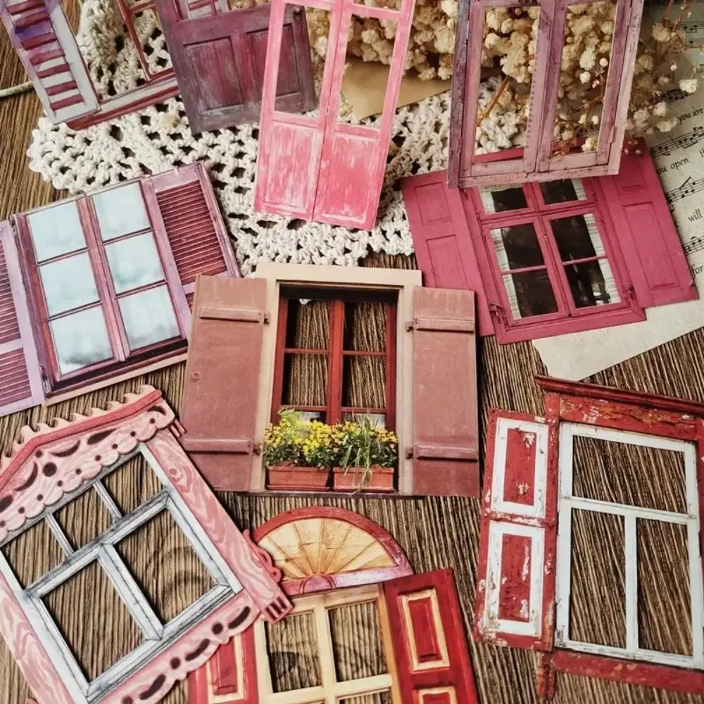 10 Pcs DIY Hollow Door Window Sticker Door and Window Design Plant Flower Design Scrapbook Stickers Diary Decoration Journaling
