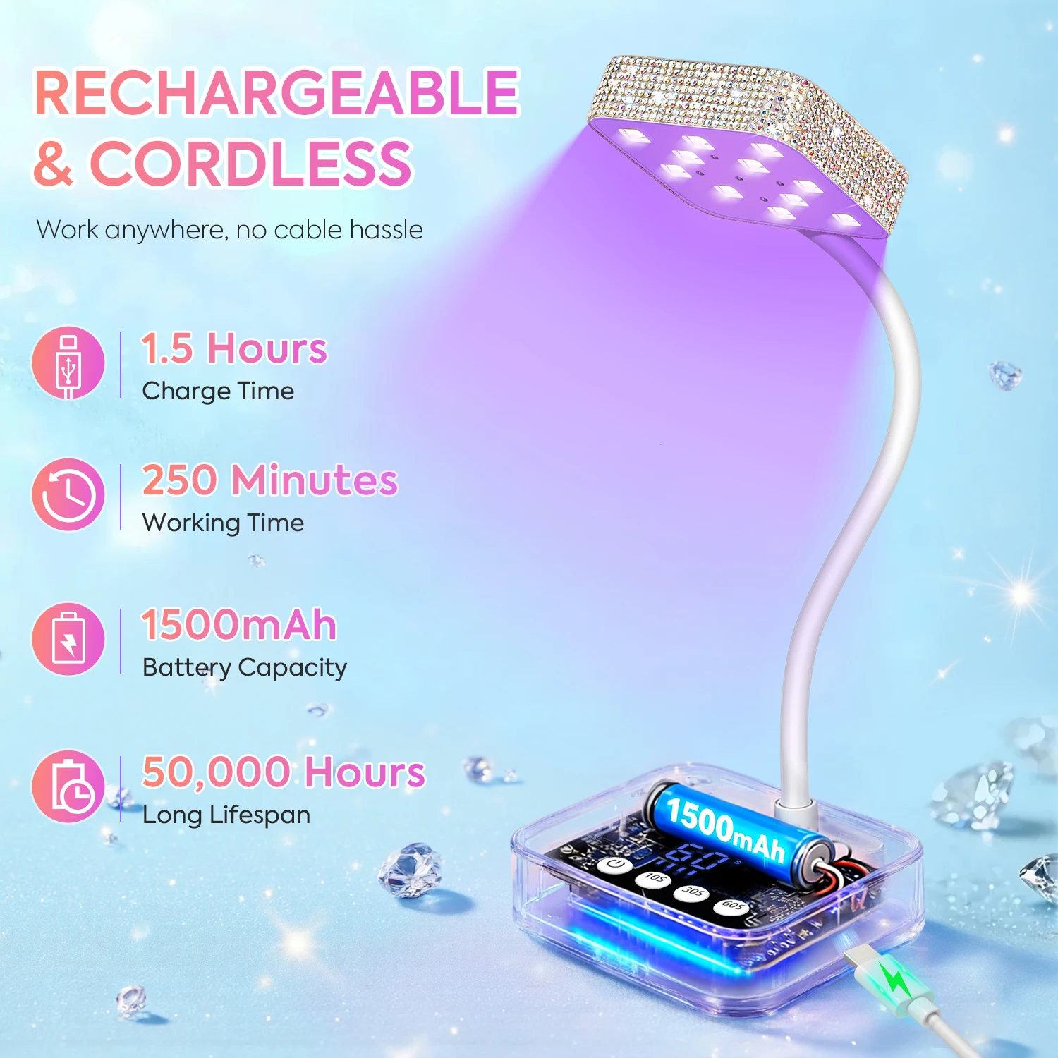 36W 무선 네일 램프 12LEDS UV LED 네일 드라이어 자동 감지 충전식 빠른 건조 네일 라이트 360 °   구부릴 수 있는 테이블 램프
