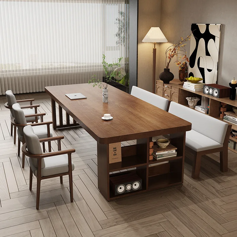 Solid wood large board desk to the living room large calligraphy table integrated meal tea table walnut desk workbench