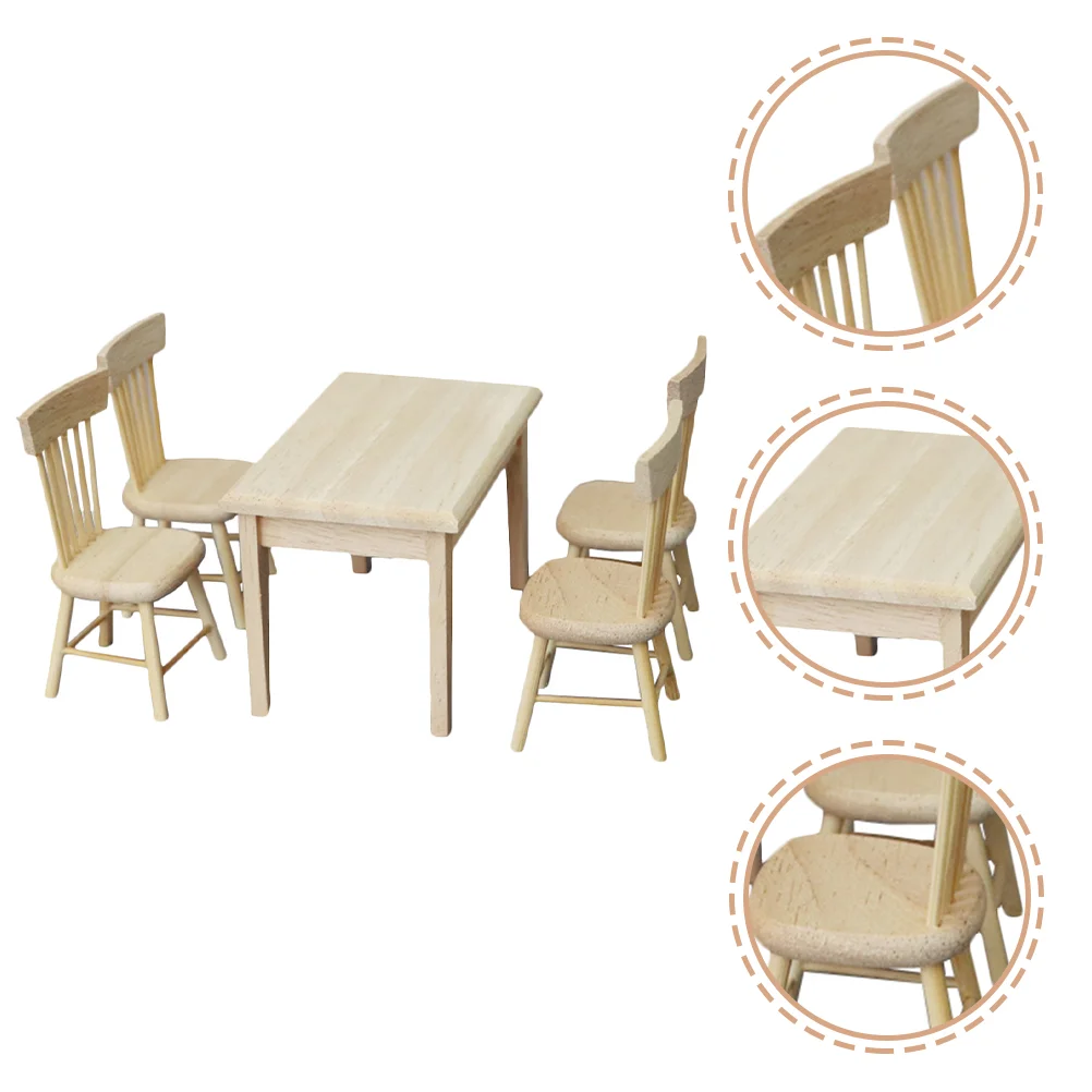 

Mini Furniture Decoration Miniature Table Tiny House Set Chairs Dining Accessories Wood and