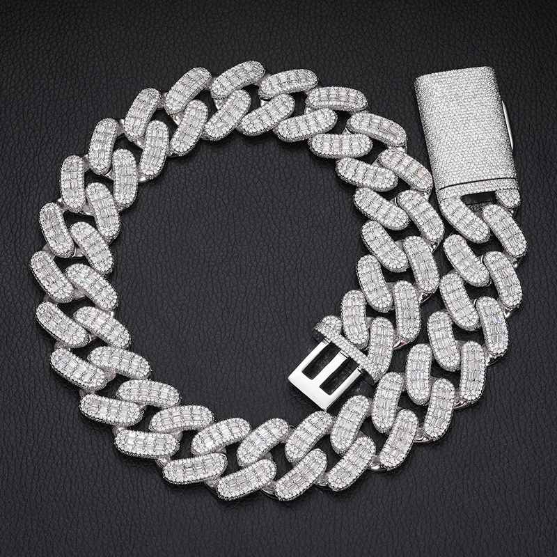 High quality 28MM diamond Cuban chain full set square and round moissanite  hip-hop necklace accessories