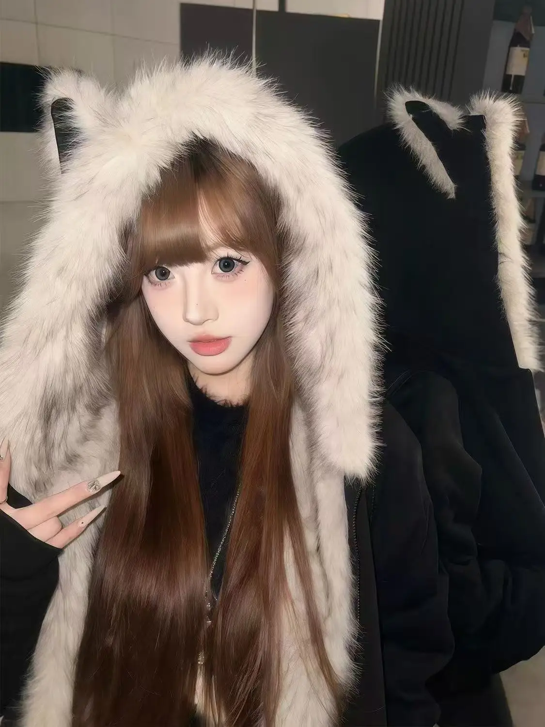 Y2k الفراء طوق هود سميكة موضة شتاء جديد أنيق بطانة الفراء معطف فضفاض المرأة سترات ملابس خارجية غير رسمية القطن وسادات مبطنة #1