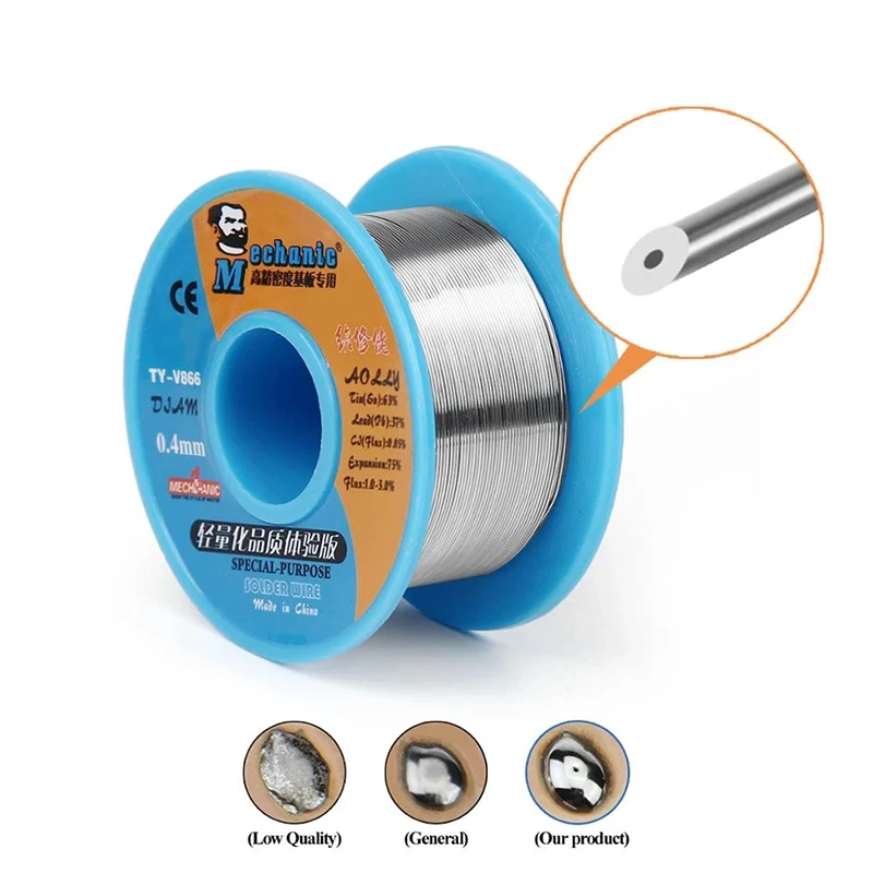 Thợ Cơ Khí 40G/0.2/0.3/0.4/0.5/0.6/0.8Mm 63/37 Nhựa Thông Core Uy Tín dẫn 183 ℃ Nóng Chảy Hàn Dây Hàn Thông Lượng 1.0-3.0% Sắt Dây Cuộn Cáp