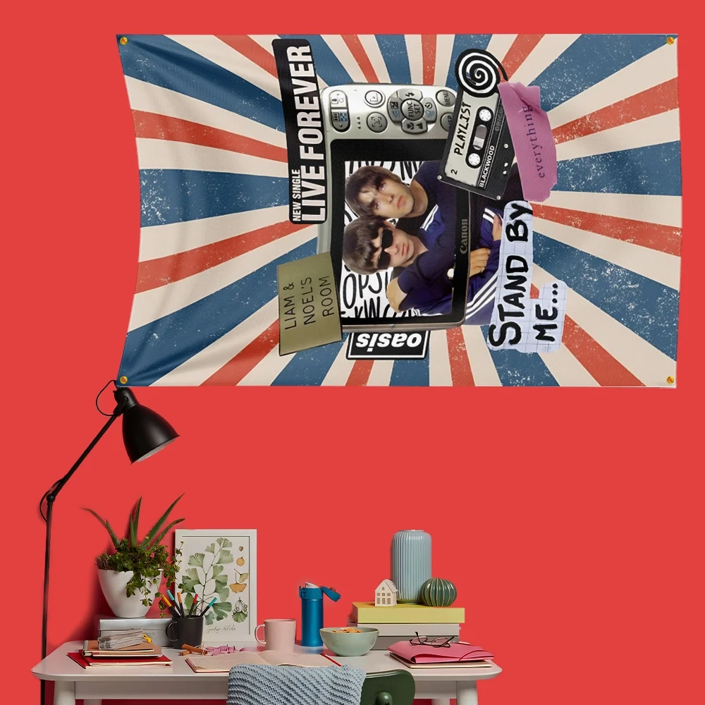 Oasis Inspired Rock Music Flag 3x5 FT 90x150cm Polyester Decorative Banner Tapestry For Music Fans Bedroom Wall Decoration