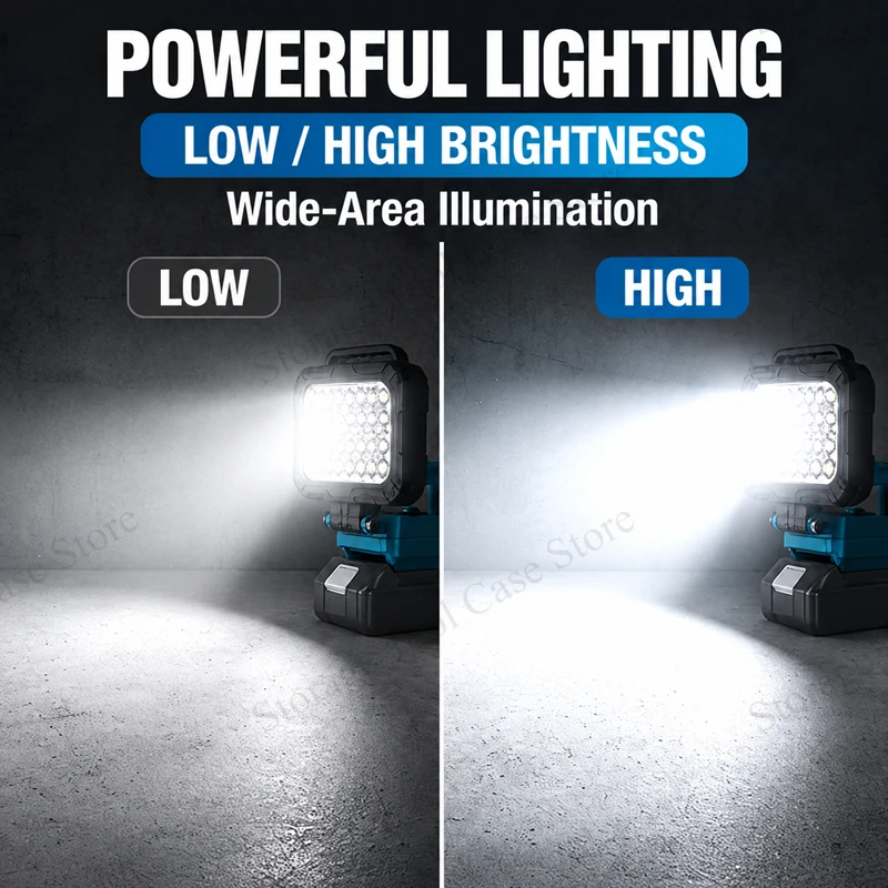 LED Work Light For Makita 18V Battery Portable Construction Lamp With USB Output Hanging Hook for Jobsite Repair Camping Emergen