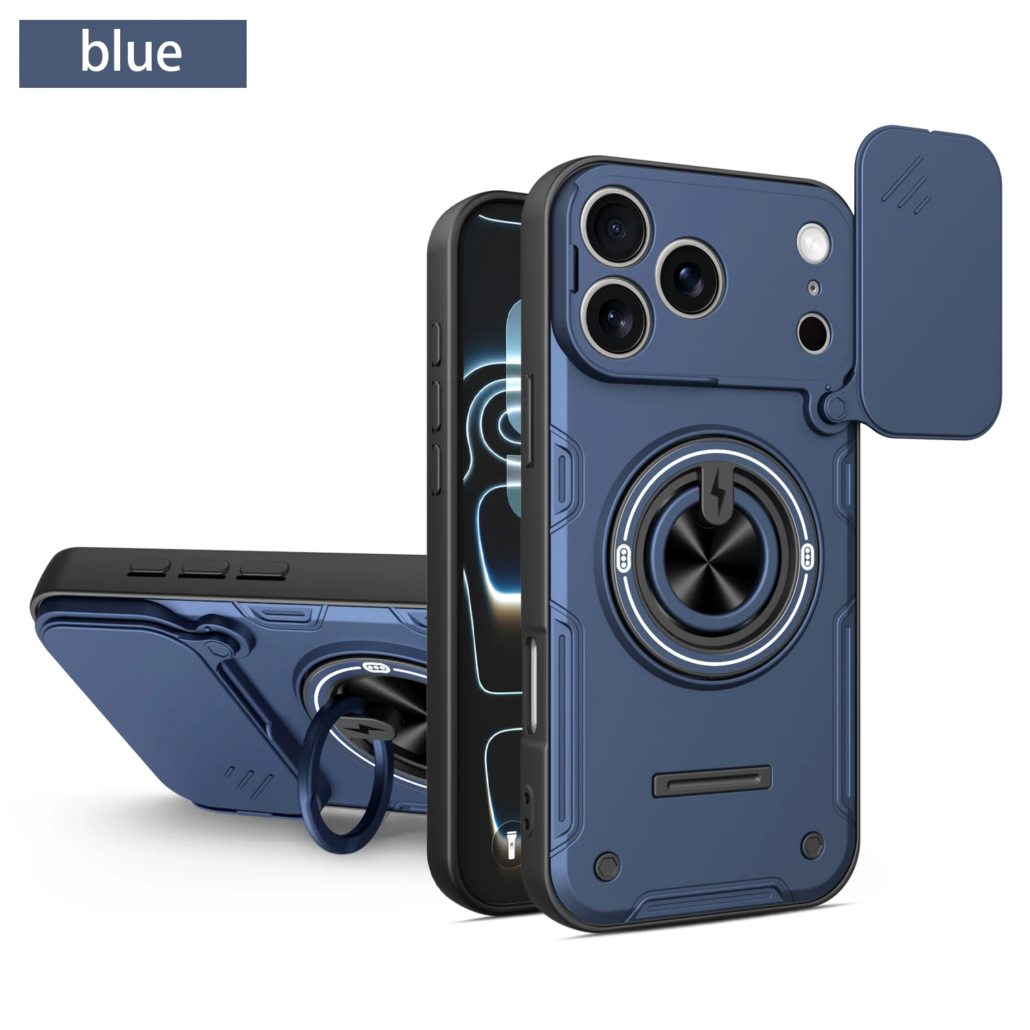 Stoßfeste Handyhülle für iPhone 17 16 Pro 17Pro Max mit Schiebe-Kameraschutz, Magnetring-Ständer und Schutzhülle – Detail 12