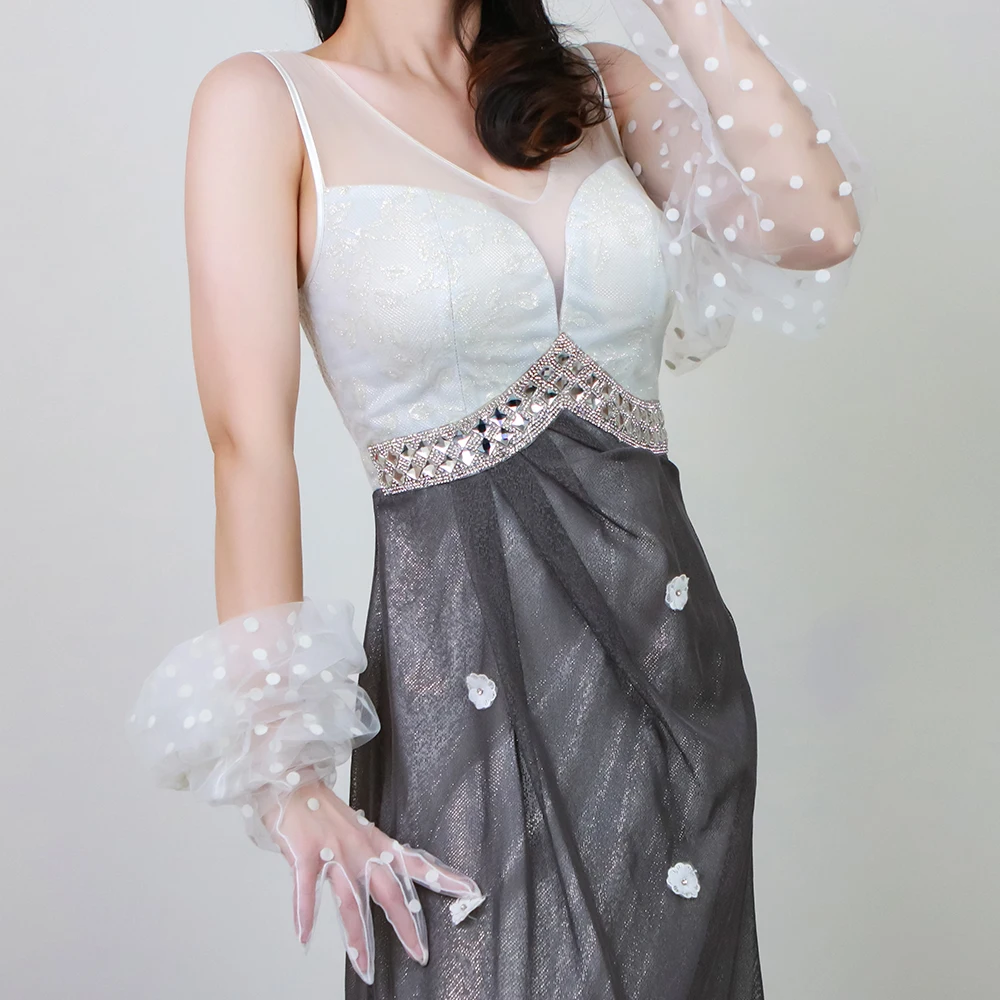 Women's Elegant Dot Print Long Mesh Glove Female Spring Summer Vintage Sunscreen Driving Photograph Party Glove R1945