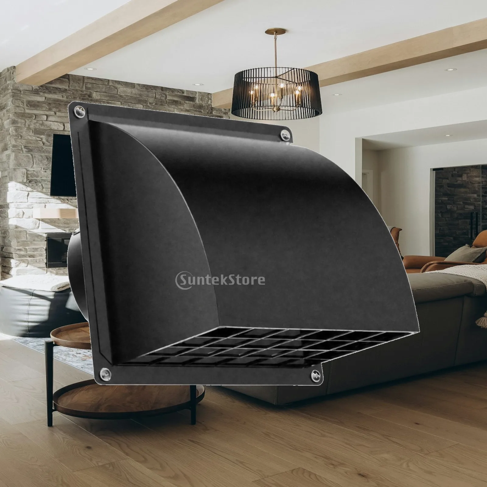Outdoor Wall Mount Dryer Vent Cover 4 Inch Black Steel Square Exhaust Hood with Removable Screen
