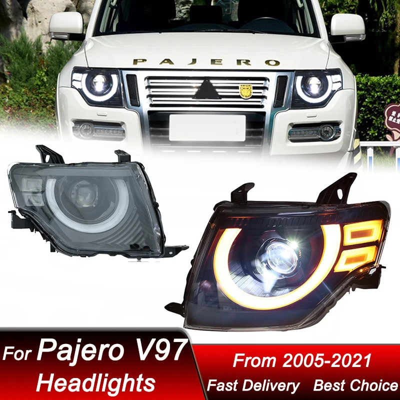 

Автомобильные фары для Mitsubishi Pajero V97 V93 V87 2005-2021 LHD RHD Defender стиль светодиодный обновленный комплект аксессуаров для линз проектора