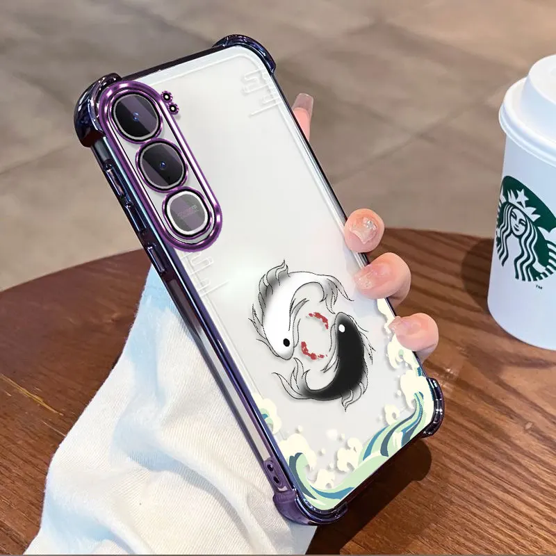Plating Protective Cover For Vivo Y31 5G Y21d 4G Case Flxebile TPU Four-corner Shockproof Fish Pattern Fundas