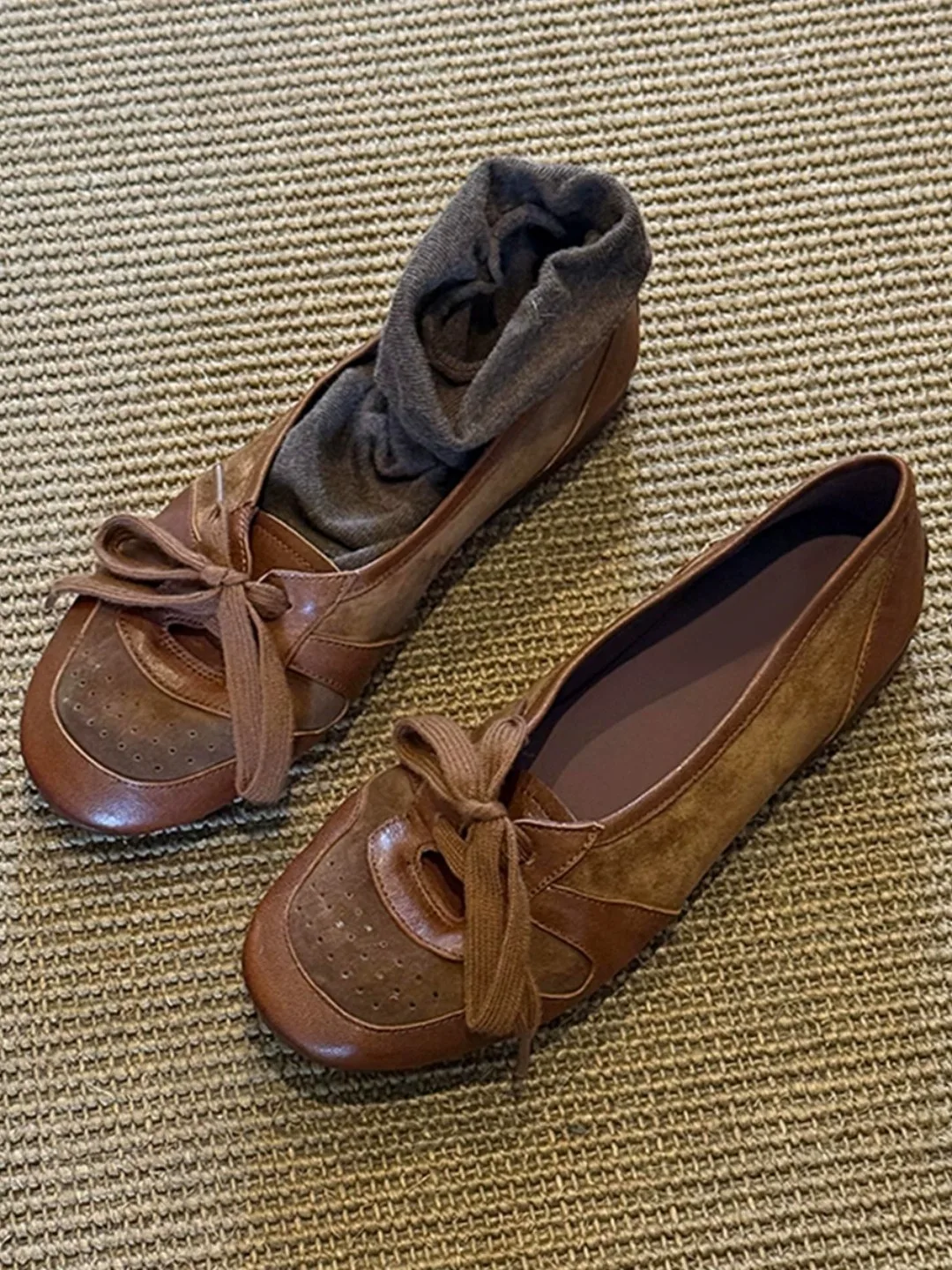 sheepskin-round-toe-mary-jane-ballet-flats-casual-lightweight-women's-shoes-summer-simple-design-slip-on-leather-interior