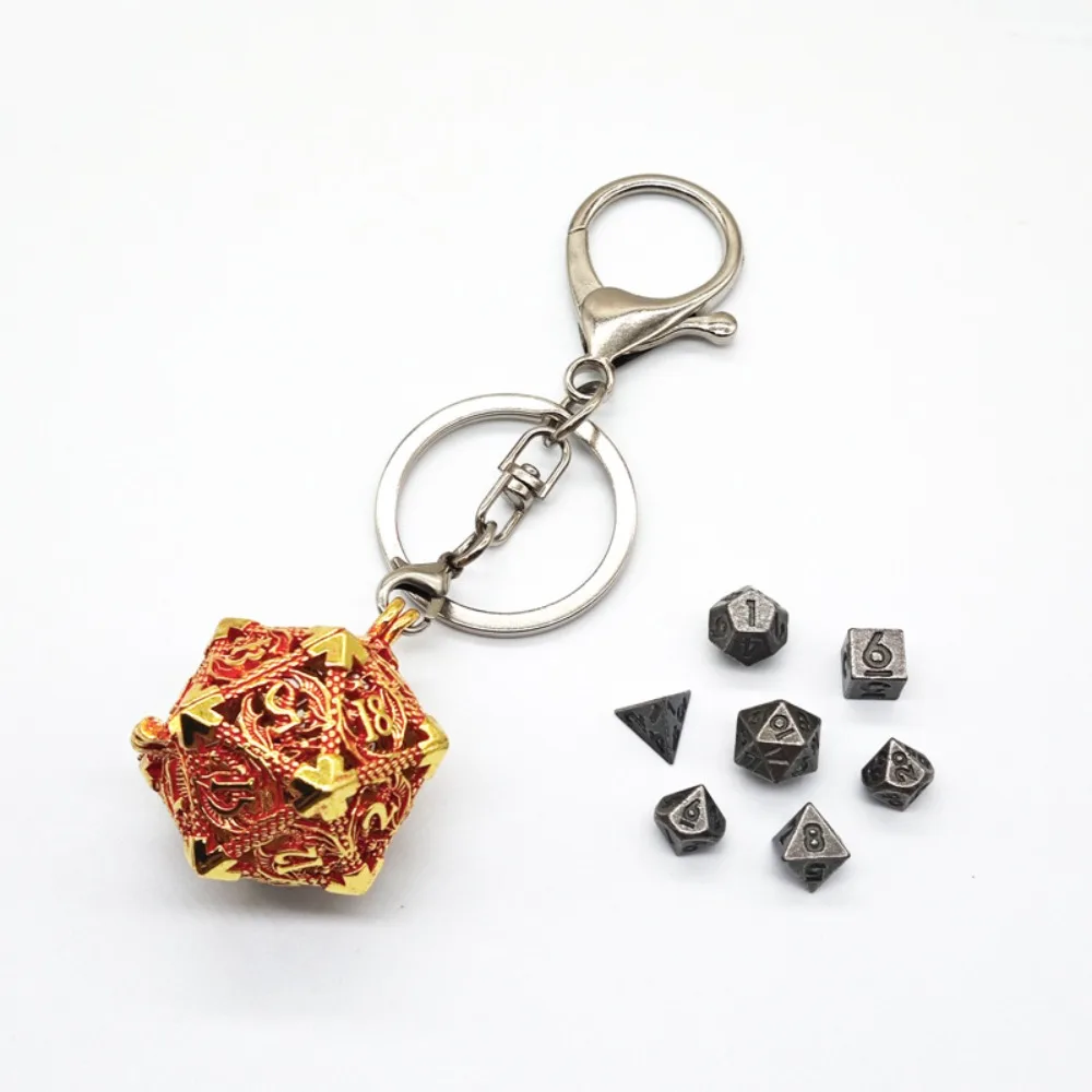 1 Set 20-sided Hollow Metal Dice Keychain DND TRPG Hollow Metal Dice Keyring Mini Exquisite Polyhedral Dice Keychain
